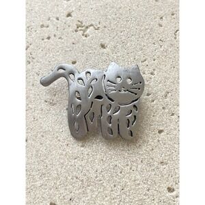 Vintage Ultra Craft Cat Brooch Matte Silver Tone Animal Cutout Artsy Kitten